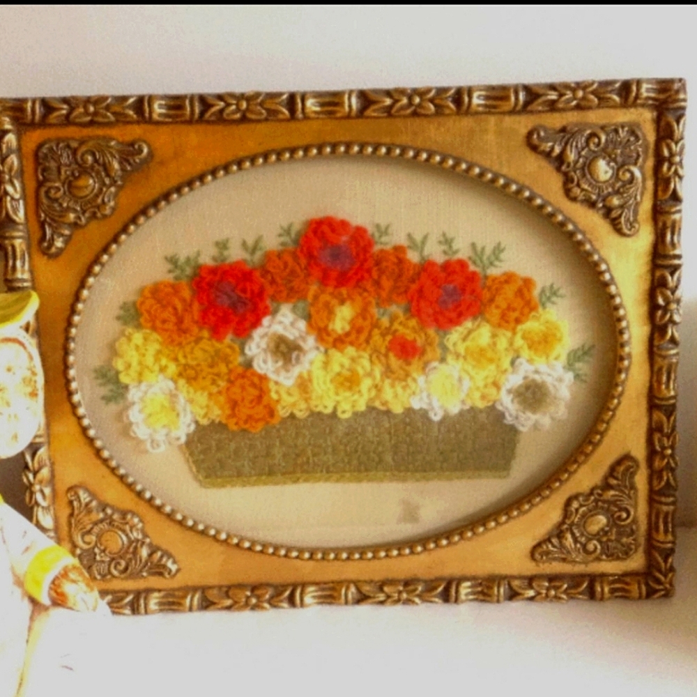 Vintage Heavy Bamboo Motif Frame -  Needlepoint Art - Vintage Art, Retro